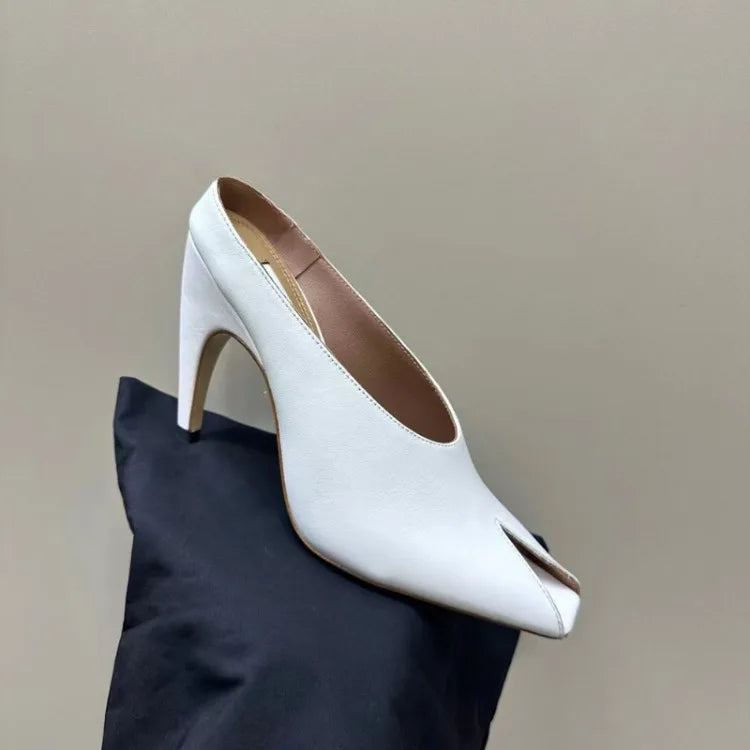 Show Style 10.5cm High Heel Fish Mouth Sandals Spring/Summer Black and White Fashion Sexy Professional Commuter Slippers Size 43