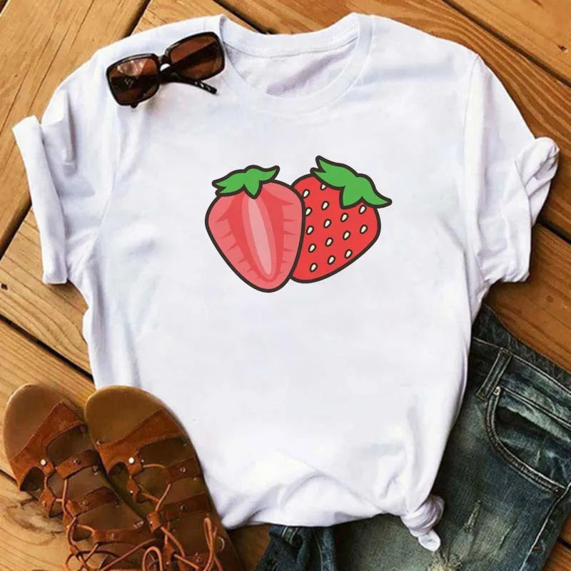 Funny Fruits T Shirt Women Fashion Kawaii Banana Print White T-shirt Harajuku TShirt Short Sleeves Tops Tee Shirt Femme T Shirts