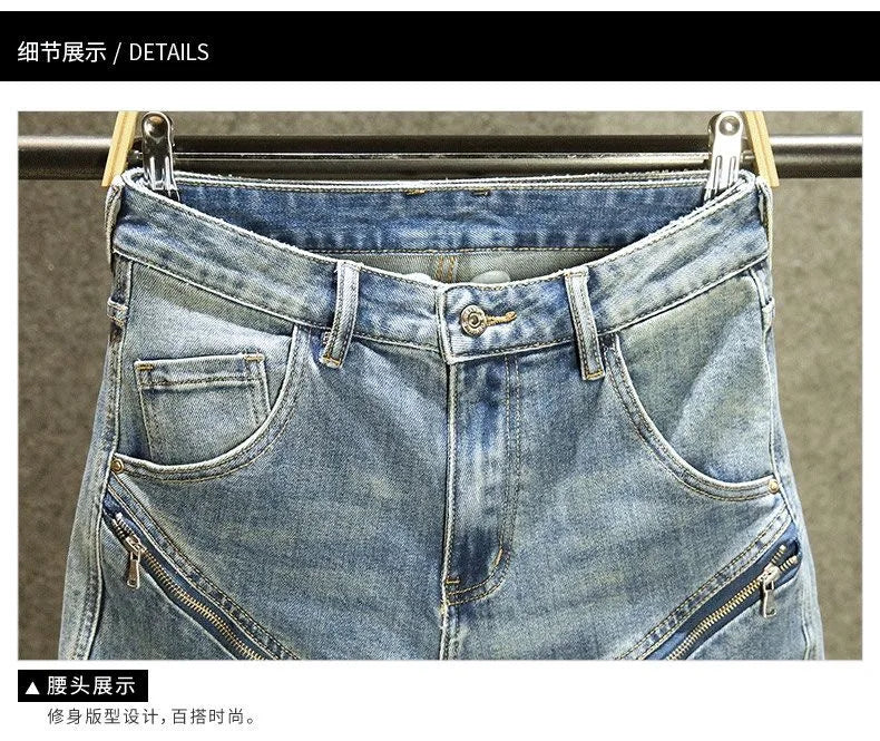 2024 Spring and Autumn New Fashion Blue Patchwork Denim Pants Men's Casual Slim Comfortable Breathable High-Quality Jeans 28-36
