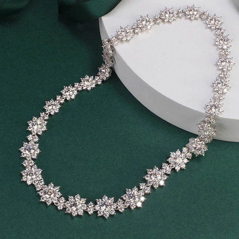 Full Moissanite Jewelry Set 925 Sterling Silver Sunflower Necklace Bracelet Earring Sets For Women Fine Jewelry GRA Tested