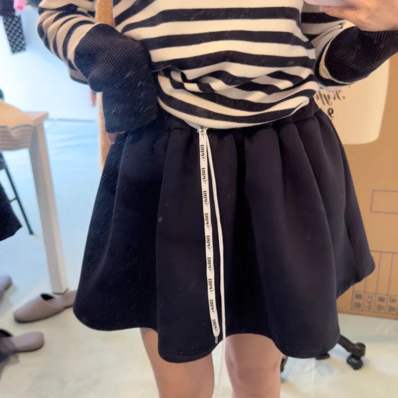New Japanese Style Drawstring Casual Cute Girl Skirt 2025 Spring and Summer Sweet Ladies Elastic Waist Kawaii Short Skirt Women
