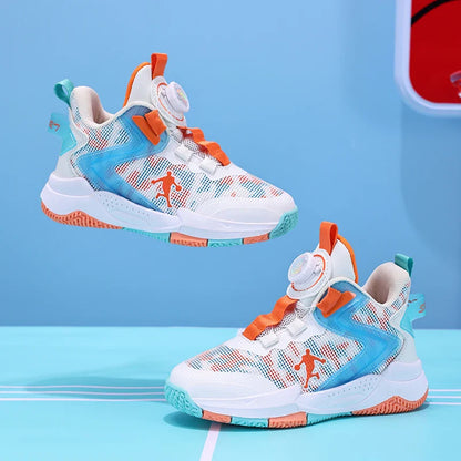 Rotary Buckle Kids Basketball Sneakers Boys Brand Sneakers Mesh Breathable Children's Basketball Shoes Outdoor Sports Shoes Girl