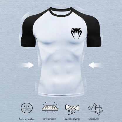 Men's Compression Shirts Fitness Snake Print Gym Shirts Quick Dry Rashguard Short Sleeve Sportswear Jogging Tops Tees Summer