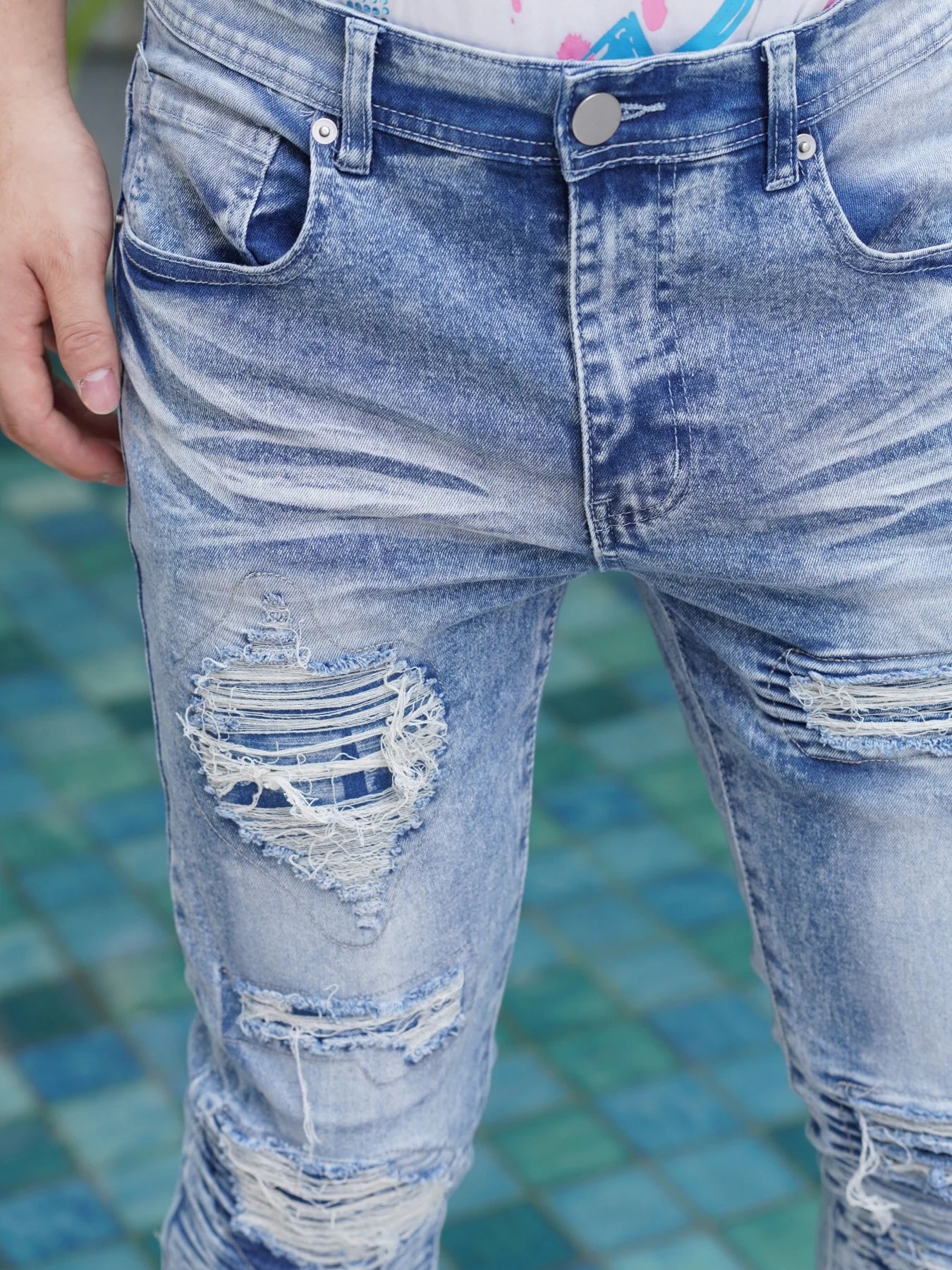 Men'S Wide Leg Jeans  Distressed And Patched Style  New Arrivals For Summer  Breathable And Cool  Promotion With Free Shipping