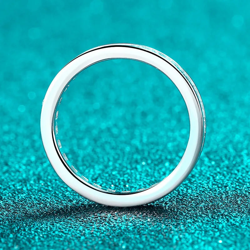 925 Sterling Silver Princess Cut Moissanite Ring for Women 2*2mm D Color Full Eternity Stackable Wedding Band Lab Diamond