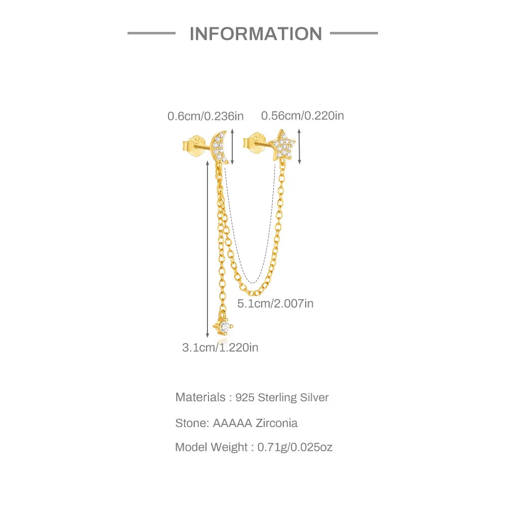 1PC 925 Sterling Silver Horse Eye Chain Tassel Zircon Drop Earrings For Women Ins Minimalism Geometric Earrings Gift