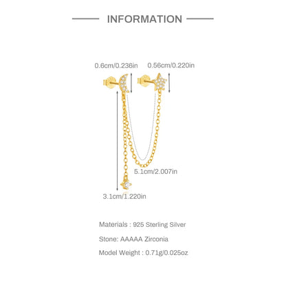 1PC 925 Sterling Silver Horse Eye Chain Tassel Zircon Drop Earrings For Women Ins Minimalism Geometric Earrings Gift