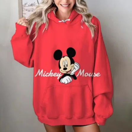 Mickey Mouse Red Hoodie Women 2025 Autumn Oversized Printed Pullover Casual Streetwear Disney Y2K Aesthetic Fashion Comfortable