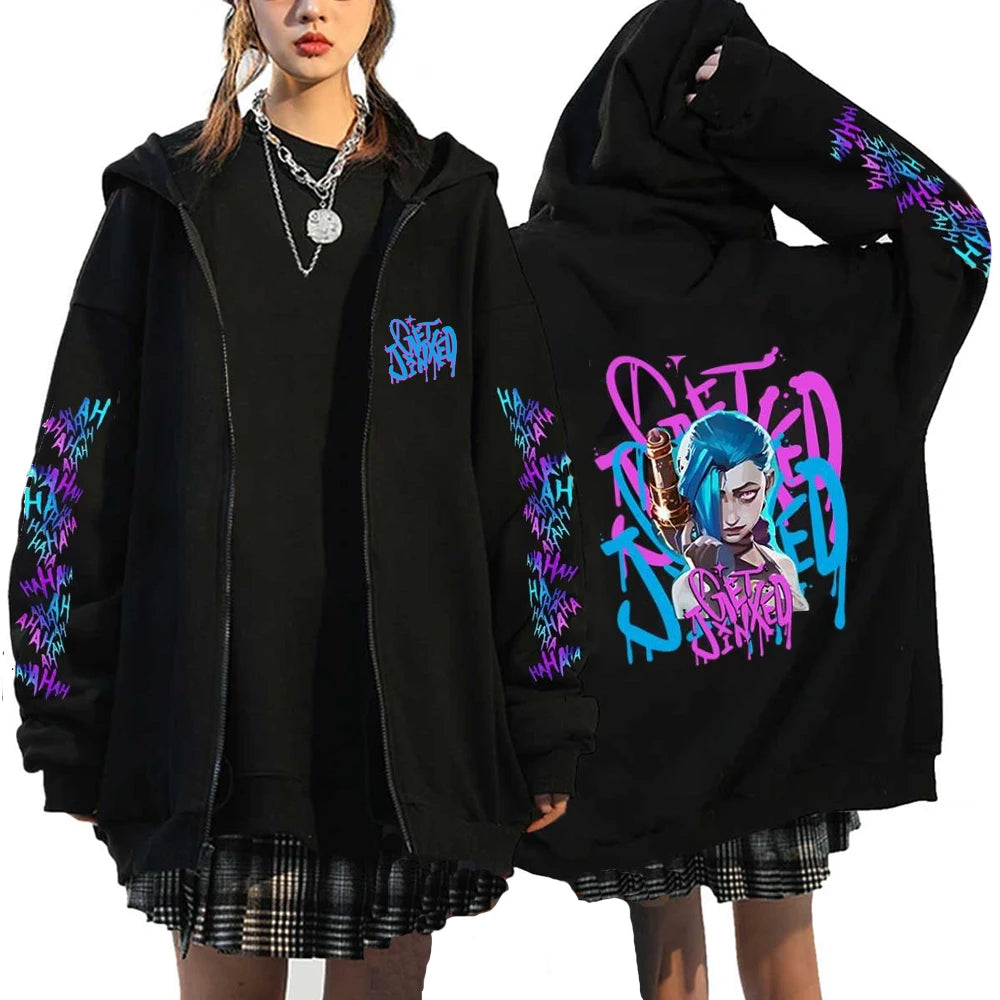 Hoodies Monkey Graffiti Zipper Jacket Harajuku Anime Arcane Boom Oversized Unisex Hip Hop Sweatshirt Casual Y2K Tops