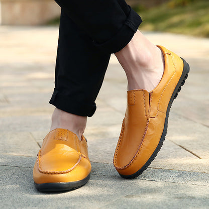 Sapatos Casuais Masculinos de Couro Genuíno Marca Italiana Macia Mocassins Respiráveis Slip-on Pretos para Dirigir Tamanhos Grandes 37-47