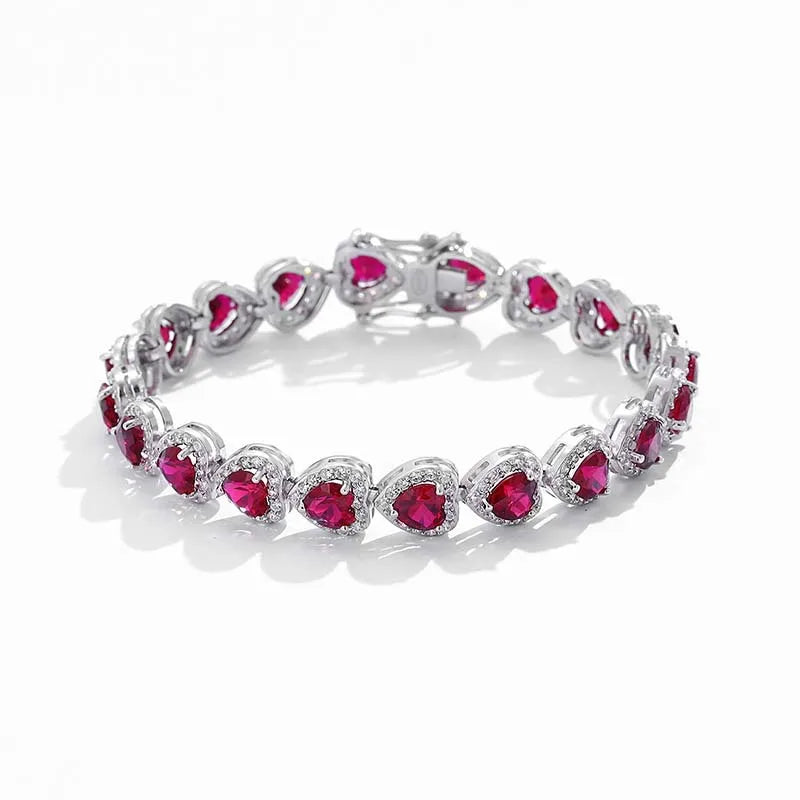 Luxury S925 Sterling Silver Full Ruby Tennis Bracelet for Women Party Fine Jewelry Lab Grown Gemstones Hand Link Bracelets