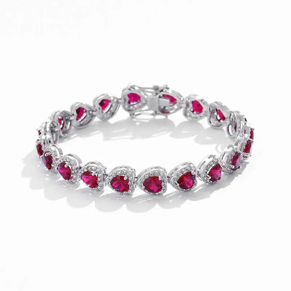Luxury S925 Sterling Silver Full Ruby Tennis Bracelet for Women Party Fine Jewelry Lab Grown Gemstones Hand Link Bracelets