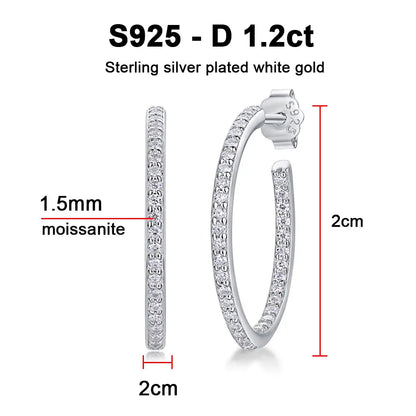 1.5mm D Color Moissanite Hoop Earrings for Women Wedding Party Jewelry with GRA Certified s925 Sterling Silver Earring