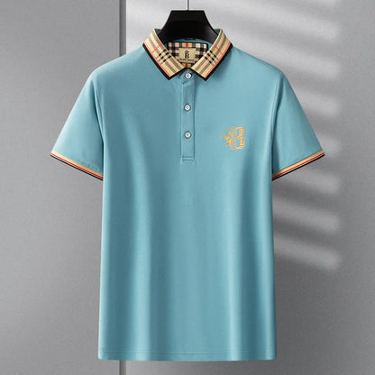Summer novel men's high-end lace collar B-shaped short sleeved polo shirt, comfortable and casual business T-shirt