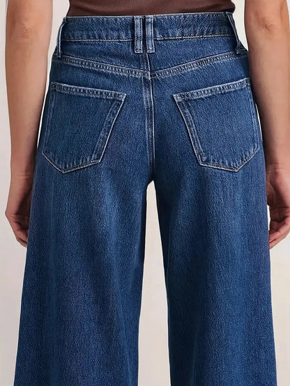 Women’s Deep Blue Wide Leg Jeans - Stylish Denim Trousers
