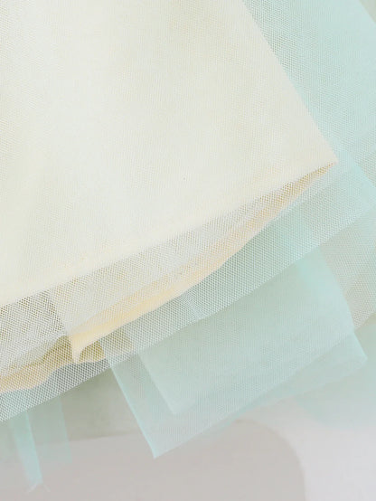 Summer New Pure Color Mesh Princess Skirt for Girls Elegant Simple Design Children's Party Dress