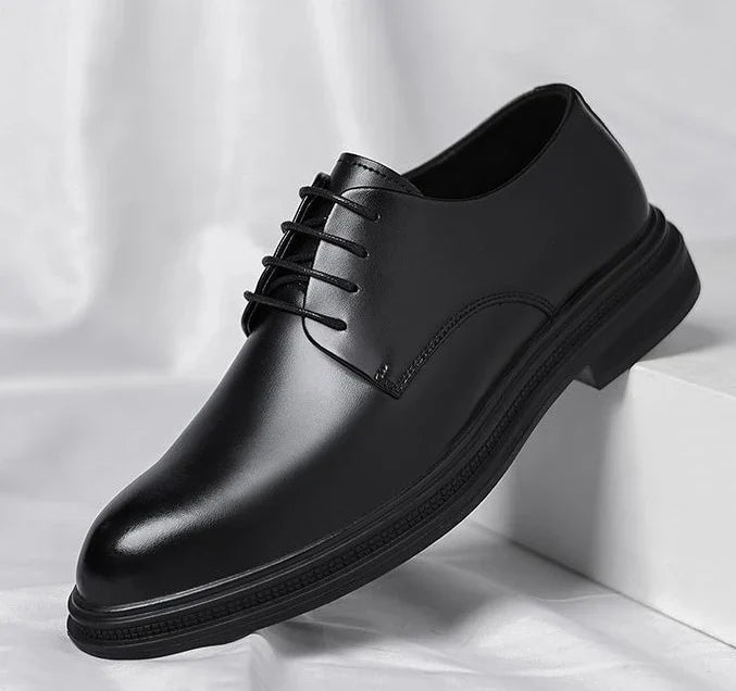 Black Round Toe Lace Up Men's Formal Shoes Spring Autumn Legitimate Leather Official 2025 Style Gentleman Trend Social Shoe Male