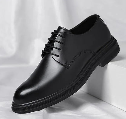 Black Round Toe Lace Up Men's Formal Shoes Spring Autumn Legitimate Leather Official 2025 Style Gentleman Trend Social Shoe Male