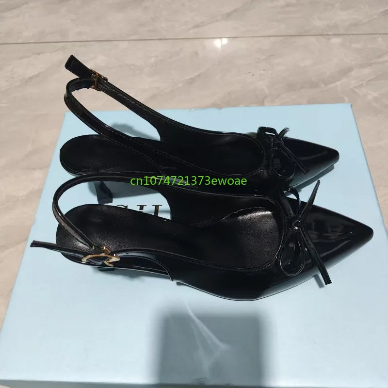 Bow Pointed Toe High Heels Sandals Women Brand Designer Shoes Fashion Slides Sexy Slingback Shoes Elegant Mules Sandals Female