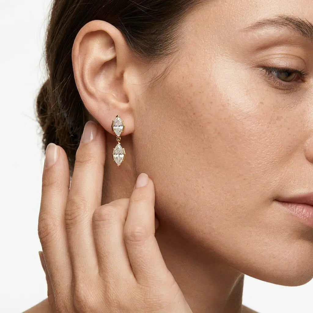 2-Stone Marquise Cut Moissanite Drop Earrings for Women S925 Silver Lab Diamond Stud Earrings with Certificate Fine Jewelry