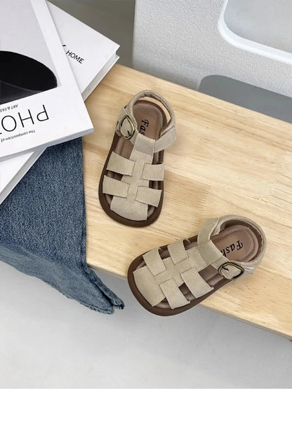 Children Roman Sandals Kids Hollow-out Toes Capped Sandals Fashion Kids Summer Beach Shoes Soft Bottom Anti-slippery Size 21-31