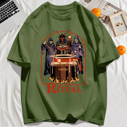 The Morning Ritual Prints Men T-Shirt Summer Breathable Cotton Loose T Shirts All-Match O-Neck Soft Unisex Top