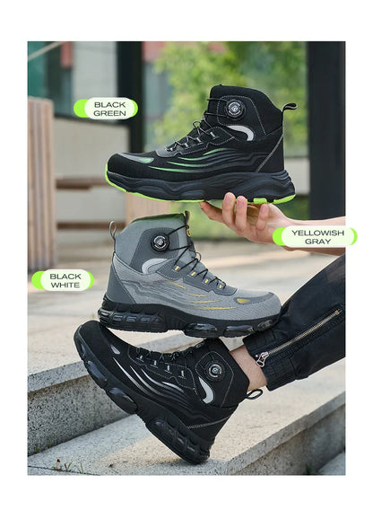 Men's Safety Shoes High Top Work Safety Shoes Steel Toe Sneakers Rotation Button Anti-smash Antipuncture Steel  Safety Boots