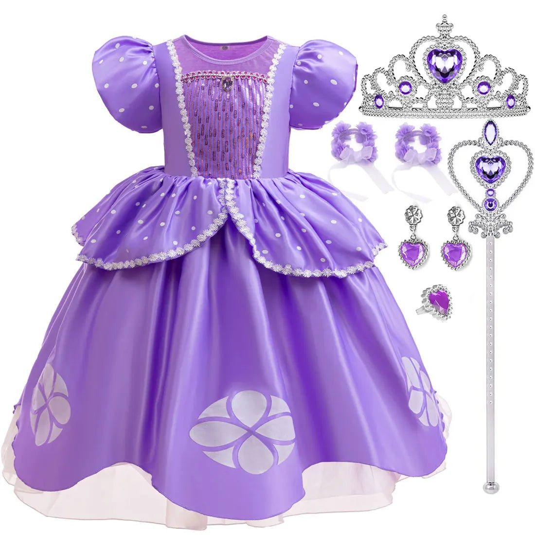 Sofia Princess Dress For Girl Summer Dress Birthday Carnival Party Sophia Sleeve Fluffy Ball Dress + Accessories