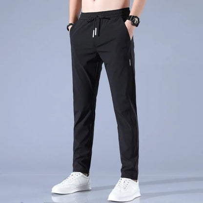 2024 new Men's Ice Silk Trousers Solid Color Mid-Waist Loose Breathable Straight-Leg Casual Pants Thin Quick-Drying Sports Pants