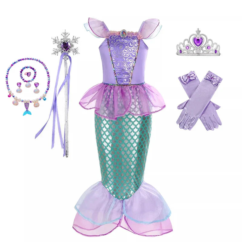Little Mermaid Ariel Princess Dress for Girl Cosplay Mermaid Party Costume Princess Fancy Vestidos Children Carnival Clothes