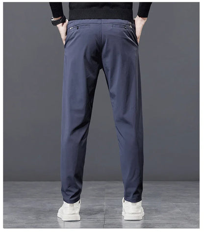 Spring Autumn Men's Golf Casual Pants Solid Color Elastic Waist Design Business Trousers Straight Stretch Korean New Male Pants