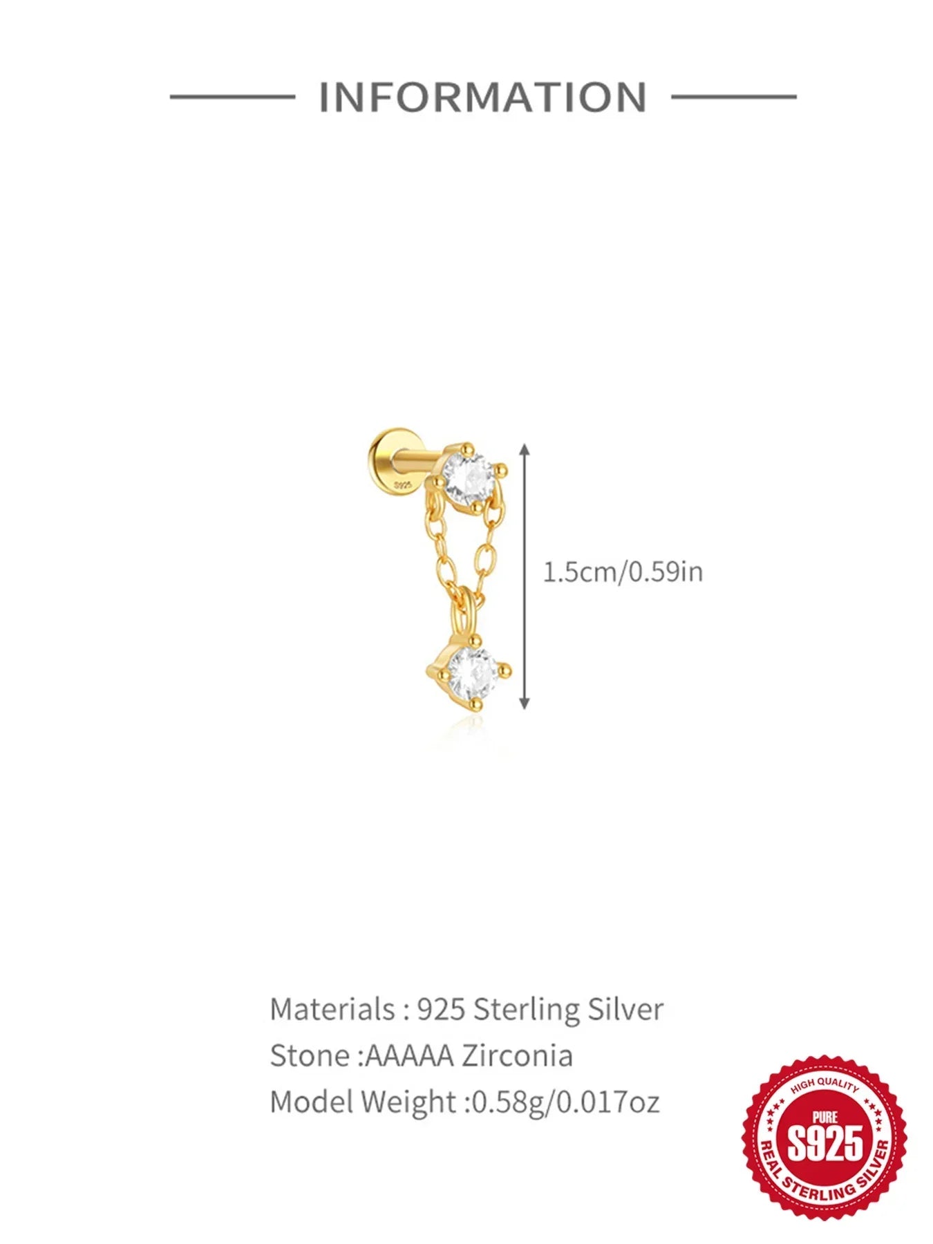 1PC Four Pointed Star Moon Tassel Lotus Cartilage Spiral Puncture 925 Sterling Silver Stud Earring For Women Ins Earring