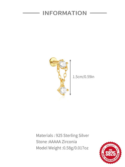 1PC Four Pointed Star Moon Tassel Lotus Cartilage Spiral Puncture 925 Sterling Silver Stud Earring For Women Ins Earring