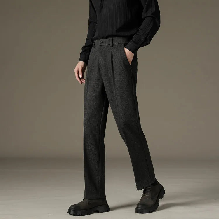 Men's Casual Straight-Leg Wool Trousers - American Style Commuting Pants Perfect for Fall/Winter 28-38