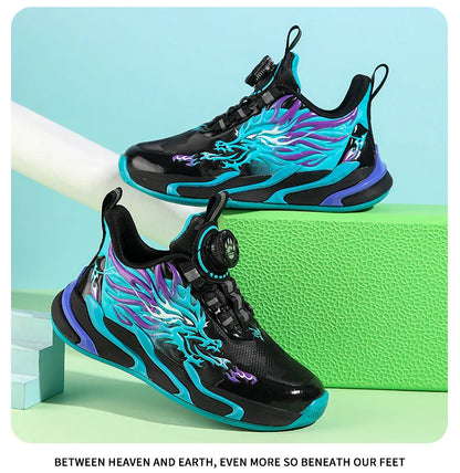 New waterproof leather-top rotary buckle children's sports casual shoes breathable running shoes for primary school students