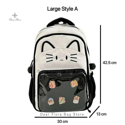 Cute Cat Ita Backpacks Large Capacity Knapsack Casual Girl Transparent DIY Display Rucksack Cartoon Trendy Travel Schoolbags