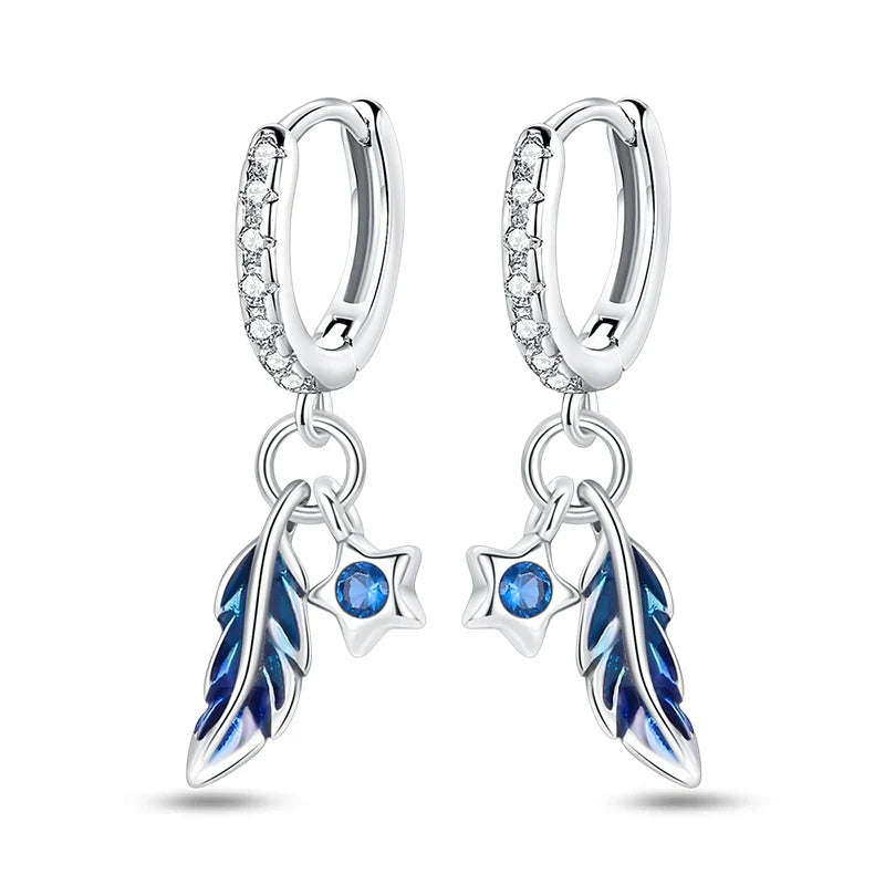 New in 925 Silver Romantic Feather Moon Stars Dream Catcher Earrings For Women Trending Fashion Jewelry Creative Birthday Gifts