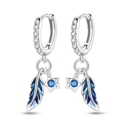 New in 925 Silver Romantic Feather Moon Stars Dream Catcher Earrings For Women Trending Fashion Jewelry Creative Birthday Gifts