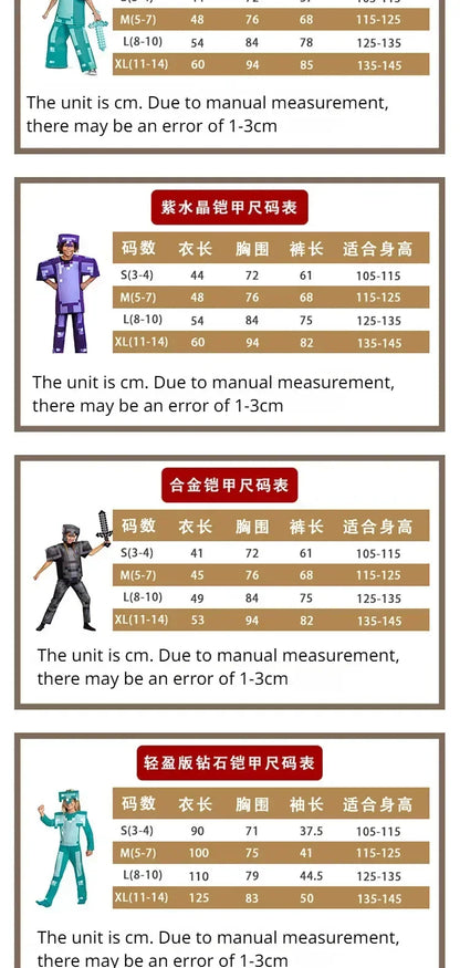New Hot Toys Enchanted Diamond Armor Outfit Steve Costumes Ender Dragon Costume Video Game Inspired Character Outfit for Kids
