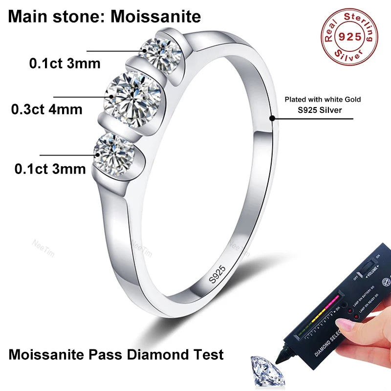 Full D VVS1 Moissanite Ring for Women 925 Sterling Silver with 18 K Gold Plated Wedding Party Women's Ring Fine Jewelry