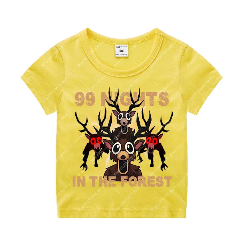 Game 99 Nights in The Forest Short Sleeve T-shirt for Boy Kids Cartoon Cotton Tops Children Anime Cute Tee Summer Clothing Gifts