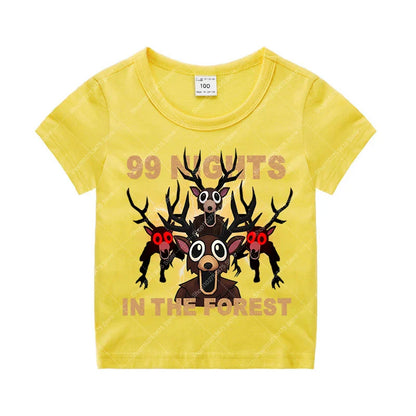 Game 99 Nights in The Forest Short Sleeve T-shirt for Boy Kids Cartoon Cotton Tops Children Anime Cute Tee Summer Clothing Gifts