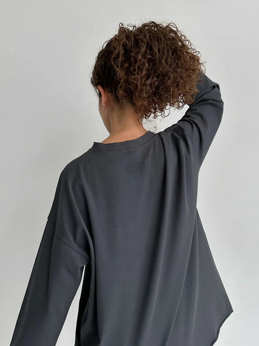 Women Summer 100% Cotton T-shirt Bottoming Spring Basic Fashionable Solid Lady Long Sleeve Loose Tops Shirts