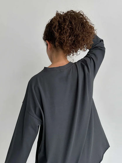 Women Summer 100% Cotton T-shirt Bottoming Spring Basic Fashionable Solid Lady Long Sleeve Loose Tops Shirts