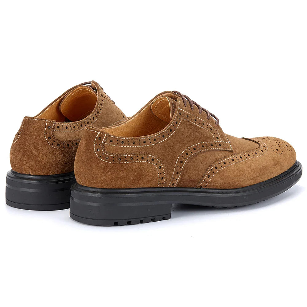 Men's Brogue Suede Leather Shoes, Handmade Carved Lace-up Derby Oxfords, Premium Cow Suede Upper Formal Business Casual Footwear