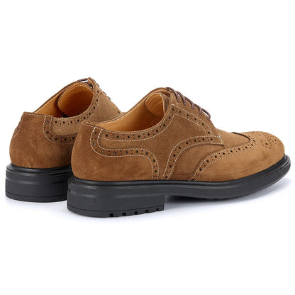 Men's Brogue Suede Leather Shoes, Handmade Carved Lace-up Derby Oxfords, Premium Cow Suede Upper Formal Business Casual Footwear