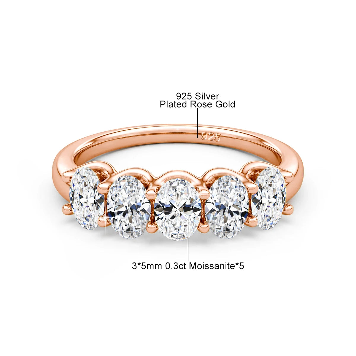 14K Yellow Gold Engagement Ring GRA Certified Moissanite Row Band 5 Stone 1.5ctw 100% Authentic for Women Wedding Jewelry