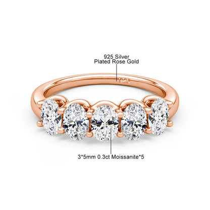 14K Yellow Gold Engagement Ring GRA Certified Moissanite Row Band 5 Stone 1.5ctw 100% Authentic for Women Wedding Jewelry
