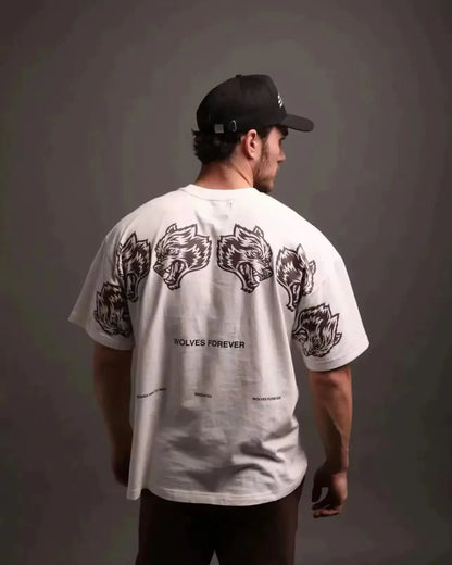 Summer Fitness 100% Pure Cotton Breathable Round Neck T-shirt Gym Wolf Letter Print Men's Casual Loose Short Sleeved Shirt