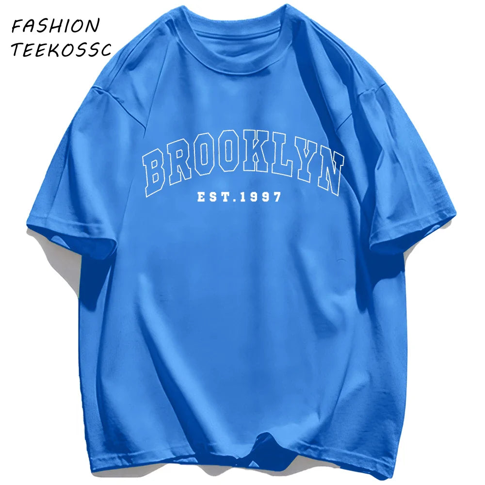 Brooklyn Est 1997 City Usa Printing Men T-Shirt Summer Casual T Shirts All-Match Crewneck Tops Oversized Soft Streetwear